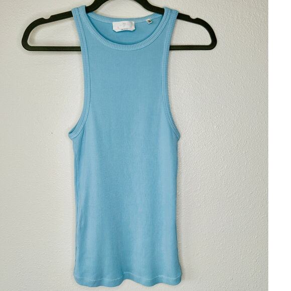 7 For All Mankind Baby Blue High Neck Ribbed Tank Top M - Picture 3 of 9